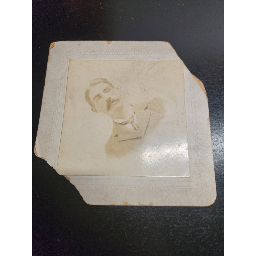 Victorian Cabinet Card Photograph Man Moustache Suit Tie Mounted Portrait